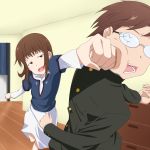  face_punching glasses punching ribonzu school_uniform strike takanashi_nazuna takanashi_souta working!! 