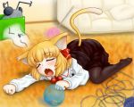  artist_request blonde_hair cat_ears cat_tail fangs grey_hair hair_ribbon kemonomimi_mode mouse_ears nazrin pantyhose ribbon rikurakurenku rumia short_hair tail touhou 