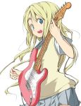  fender guitar instrument k-on! kotobuki_tsumugi plectrum school_uniform solo stratocaster 