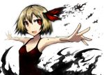  alternate_costume armpits bad_id blonde_hair camisole dress flat_chest foreshortening gia hair_ribbon hands open_mouth outstretched_arms outstretched_hand red_eyes ribbon rumia short_hair smile solo spread_arms touhou 