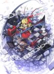  blonde_hair blue_hair chain character_doll checkered checkered_floor flandre_scarlet gua guitar hat highres instrument ponytail red_eyes remilia_scarlet short_hair side_ponytail solo touhou wings 