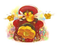  armchair brandy_glass combee crown cupping_glass flower glass honey mikami no_humans pokemon pokemon_(creature) simple_background throne vespiquen 