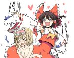  alice_margatroid blood blush breasts cleavage covering crazy_eyes hakurei_reimu natsuk nosebleed open_mouth saliva smile torn_clothes touhou undressing uro you_gonna_get_raped 