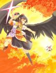  black_hair black_wings camera colored_pencil_(medium) flying geta hat himekaidou_hatate mixed_media multiple_girls nakajimayou pointy_ears red_eyes shameimaru_aya short_hair solo tengu-geta tokin_hat touhou traditional_media wings 