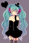 aqua_eyes aqua_hair bad_id bare_shoulders black_dress butterfly_hair_ornament butterfly_wings dress elbow_gloves fingerless_gloves garter_straps garters gloves hair_ornament hat hatsune_miku headphones long_hair magnet_(vocaloid) midorikawa_you mini_top_hat solo thigh-highs thighhighs top_hat twintails vocaloid wings zettai_ryouiki 