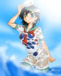  artist_request competition_swimsuit face green_eyes hat murasa_minamitsu one-piece_swimsuit onsoku_maru sailor sailor_collar sailor_hat sailor_suit see-through short_hair solo swimsuit swimsuit_under_clothes touhou wet 