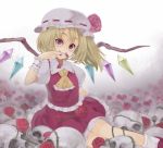  flandre_scarlet flower hat mamepon ponytail red_eyes rose short_hair side_ponytail skull solo touhou wings 