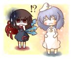  !? /\/\/\ :d asymmetrical_wings black_hair blue_hair blush chibi closed_eyes dress gloom_(expression) houjuu_nue murasa_minamitsu open_mouth pregnant red_eyes smile south114 sparkle sweat touhou wings 