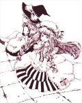  2girls hat kirisame_marisa lineart looking_up monochrome patchouli_knowledge rokume touhou 