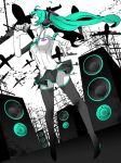  closed_eyes gegenanz hatsune_miku koi_wa_sensou_(vocaloid) microphone monochrome necktie spot_color thigh-highs thighhighs vocaloid zettai_ryouiki 