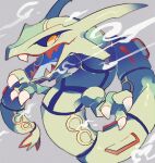  akadako animal_focus bags_under_eyes black_sclera claws clouds colored_sclera commentary dragon eastern_dragon fang grey_background grey_outline looking_to_the_side no_humans one-hour_drawing_challenge open_mouth pokemon pokemon_(creature) rayquaza slit_pupils solo yellow_eyes 