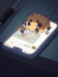  arc_draws cable cellphone commentary_request highres holding holding_cable indoors joltik no_humans phone pokemon pokemon_(creature) stylus table usb yellow_fur 