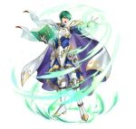  1boy armor attack blue_cape book cape ced_(ascendant)_(fire_emblem) ced_(fire_emblem) fire_emblem fire_emblem:_genealogy_of_the_holy_war fire_emblem:_thracia_776 fire_emblem_heroes green_eyes holding holding_book open_mouth outstretched_arm outstretched_hand short_hair shoulder_armor solo v-shaped_eyebrows white_background white_cape wind 
