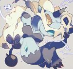  akadako animal_focus bags_under_eyes bright_pupils claws commentary electricity full_body grey_background long_hair no_humans one-hour_drawing_challenge open_mouth outline pokemon pokemon_(creature) solo thundurus thundurus_(therian) white_hair white_outline white_pupils yellow_eyes 