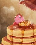  butter food food_focus highres kirby kirby_(series) maple_syrup miclot no_humans one_eye_closed pancake pancake_stack syrup 