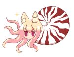  1girl animal animal_ear_fluff animal_ears animal_request animalization blonde_hair commentary_request fox_ears full_body hair_between_eyes kemomimi-chan_(naga_u) long_hair looking_at_viewer naga_u original simple_background solo sparkle v-shaped_eyebrows violet_eyes white_background 