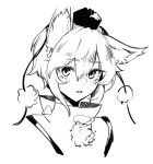  1641_(chfhrtor94) 1girl animal_ear_fluff animal_ears commentary_request cropped_torso hat inubashiri_momiji korean_commentary looking_at_viewer monochrome open_mouth pom_pom_(clothes) short_hair simple_background solo tokin_hat touhou white_background white_hair wolf_ears wolf_girl 