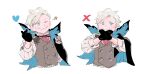  1boy ascot black_cape black_gloves blue_eyes brown_vest cape facial_hair fate/grand_order fate_(series) gloves grey_hair heart high_collar james_moriarty_(archer)_(fate) male_focus multiple_views mustache old old_man one_eye_closed oneroom-disco red_ascot shirt short_hair simple_background smile star_(symbol) vest white_background white_shirt wrinkled_skin x x_arms 