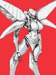  armored_core armored_core_6 arms_at_sides breasts cowboy_shot highres humanization ibis-series_cel-240 large_breasts mecha mecha_musume red_background robot science_fiction simple_background sketch zer0.zer0 