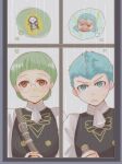  2boys aqua_eyes aqua_hair blunt_bangs bowl_cut brown_eyes caspar_von_bergliez fire_emblem fire_emblem:_three_houses garreg_mach_monastery_uniform glasses green_hair highres ignatz_victor multiple_boys round_eyewear upper_body yuurifeh 