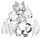  1girl armor bat_wings biceps bikini_armor breasts cowboy_shot demon_girl demon_tail demon_wings elbow_gloves flexing gloves horns jewelry large_breasts latenight long_hair midriff monster_girl monster_girl_encyclopedia pointy_ears smile smug sparkle succubus_(monster_girl_encyclopedia) tail wings 