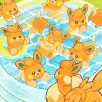  :o afloat closed_eyes closed_mouth commentary_request day from_above full_body furukawa_raku grass highres innertube looking_at_another lying no_humans on_back open_mouth outdoors pawmi pokemon pokemon_(creature) smile too_many wading_pool water 