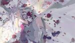  1girl animal_ears backless_outfit bare_shoulders dress hair_ornament highres lying on_side original petals rabbit_ears shigeru_do_dai_ga_cha shoes sleeping solo white_hair wrist_cuffs 