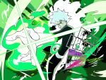  1boy absurdres animification aura bodysuit bonesaw_(artist) commentary danny_phantom danny_phantom_(character) energy english_commentary english_text fighting_stance glowing glowing_eyes glowing_hand highres looking_ahead male_focus nickelodeon serious solo spiky_hair 