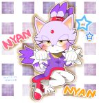  1girl animal_ears blaze_the_cat blush cat_day cat_ears cat_girl cat_tail eyelashes forehead_jewel fur-trimmed_footwear fur-trimmed_gloves fur_trim gloves jacket kusunoki_cherry pants paw_pose pink_footwear purple_fur purple_jacket sonic_(series) tail white_gloves white_pants yellow_eyes 