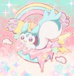  :d brown_eyes clouds commentary_request doughnut food heart lightning_bolt_symbol looking_at_viewer no_humans open_mouth outline pachirisu pastel_colors pokemon pokemon_(creature) rainbow smile solo sparkle star_(symbol) toito_(pkmn_108) white_wings wings 