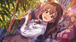 blue_eyes blush brown_hair dress idolmaster_million_live!_theater_days long_hair satake_minako smile