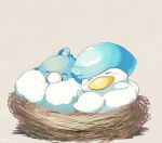  ^_^ bird blush closed_eyes commentary_request facing_viewer grey_background happy nest no_humans pokemon pokemon_(creature) quaxly simple_background swablu uin6uad 