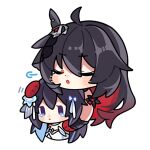  2girls :o ahoge black_hair black_headwear blush chibi closed_eyes closed_mouth colored_inner_hair comforting english_commentary gloves hair_between_eyes hand_on_another&#039;s_head honkai_(series) honkai_impact_3rd long_hair multicolored_hair multiple_girls official_art red_gloves redhead seele_vollerei seele_vollerei_(herrscher_of_rebirth) seele_vollerei_(starchasm_nyx) transparent_background white_headwear 