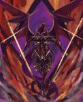  clawed_feet claws demon_dragon demon_horns demon_tail demon_wings duel_monster flying glowing glowing_eyes highres horns masquerade_the_blazing_dragon osaki_zai tail wings yu-gi-oh! 