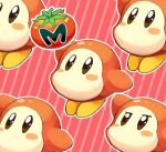  blush_stickers commentary_request food holding holding_food kirby_(series) maxim_tomato mikeli_li_(artist) no_humans outline red_background solid_oval_eyes striped striped_background waddle_dee white_outline 