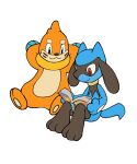  :3 black_eyes book buizel closed_mouth commentary_request elizabeth_(tomas21) highres holding holding_book no_humans pokemon pokemon_(creature) reading red_eyes riolu simple_background sitting smile white_background 