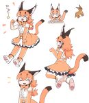  0x0082 1girl animal animal_ears blue_eyes bow bowtie caracal_(kemono_friends) cat cat_ears cat_girl cat_tail elbow_gloves extra_ears gloves highres kemono_friends kemono_friends_v_project long_hair looking_at_viewer microphone orange_hair pantyhose shirt shoes simple_background skirt sleeveless sleeveless_shirt tail virtual_youtuber 