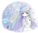  1girl black_skirt blue_eyes blue_hair blunt_bangs blush character_name closed_mouth coat expressionless hair_ornament high_collar iipoyo_(364poyo) indie_virtual_youtuber long_hair long_sleeves looking_at_viewer official_alternate_costume skirt smile solo somunia virtual_youtuber white_coat 