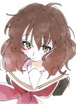  1girl brown_hair commentary_request hibike!_euphonium ixy looking_at_viewer neckerchief oumae_kumiko red_neckerchief sailor_collar school_uniform serafuku short_hair simple_background solo upper_body white_background white_sailor_collar yellow_eyes 