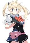  1girl ahoge bitto_(arnagle) blonde_hair blue_eyes blush bow bowtie commission fanny_pack grisaia_(series) grisaia_no_kajitsu long_hair matsushima_michiru red_bow red_bowtie sailor_collar skeb_commission solo twintails white_sailor_collar 