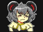  1girl amarauto animal_ear_fluff animal_ears black_background blush capelet closed_mouth commentary_request cookie_(touhou) flipnote_studio_(medium) frown glaring grey_hair half-closed_eyes looking_afar medium_bangs mouse_ears mouse_girl nazrin nyon_(cookie) outline pixel_art red_eyes shirt short_hair simple_background solo touhou upper_body v-shaped_eyebrows white_capelet white_outline white_shirt 