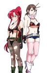  2girls absurdres bikini blue_eyes boots breasts brown_hair combat_boots crossover gloves highres metal_gear_(series) metal_gear_solid_v:_the_phantom_pain multiple_girls navel pale_skin pantyhose pink_thighhighs quiet_(metal_gear) redhead sato_(99yen_kin&#039;itsu) scarf short_shorts shorts suspenders swimsuit tengen_toppa_gurren_lagann thigh-highs torn_clothes torn_pantyhose under_boob yellow_eyes yoko_littner 