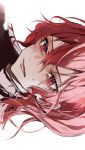  1girl bungou_stray_dogs crying hair_between_eyes highres long_hair looking_down lower_teeth_only military military_uniform okura_teruko_(bungou_stray_dogs) open_mouth portrait red_eyes redhead sidelocks simple_background solo teardrop tears teeth uniform white_background ya_ta 