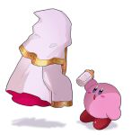 1boy 1other :o baby_bottle blush_stickers bottle chiimako colored_skin commentary_request floating holding holding_bottle hyness kirby kirby:_star_allies kirby_(series) looking_at_another pink_skin simple_background sleeves_past_fingers sleeves_past_wrists white_background