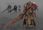  absurdres armor copyright full_armor grey_background helmet highres holding holding_sword holding_weapon knight monster original reference_sheet signature standing sword tagme thiago_lehmann weapon 