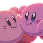  blue_eyes cheek-to-cheek closed_mouth dual_persona heads_together highres kirby kirby_(series) looking_at_another miclot no_humans simple_background smile white_background 