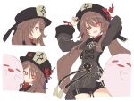  1girl black_shorts boo_tao_(genshin_impact) breasts brown_hair genshin_impact ghost hu_tao_(genshin_impact) red_eyes satou_kibi shorts simple_background small_breasts thighs twintails white_background 
