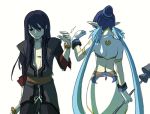  1girl black_hair blue_hair bracelet gloves jewelry judith lance long_hair lowres pointy_ears polearm sword tales_of_(series) tales_of_vesperia weapon white_background white_gloves yuri_lowell 
