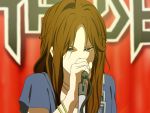  bad_id brown_eyes brown_hair chain death_devil face hands highres k-on! long_hair microphone microphone_stand no_glasses solo takahirokun vector_trace yamanaka_sawako 