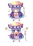  bad_id chibi hat highres hina_hina long_hair multicolored_hair patchouli_knowledge purple_eyes purple_hair solo touhou violet_eyes 